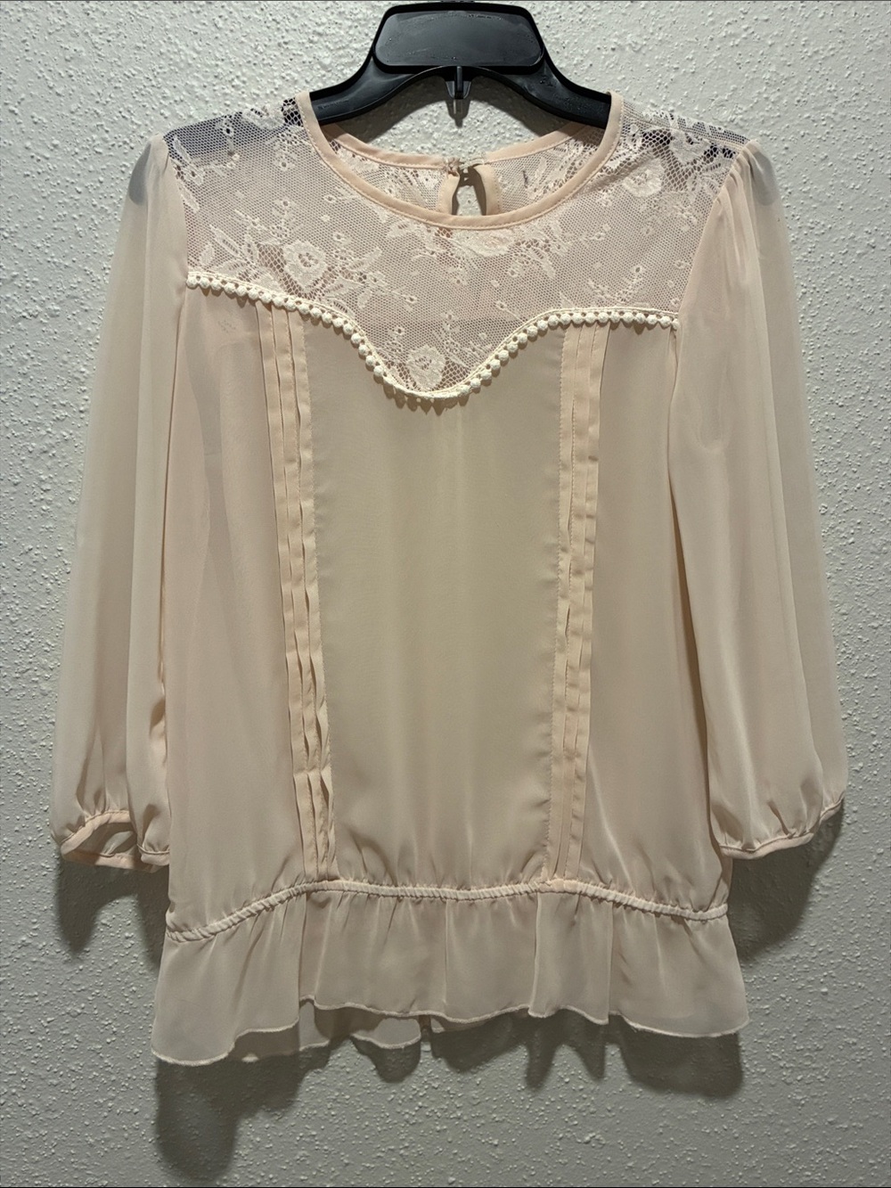 Lace Yoke Ruffle Blouse - Cream